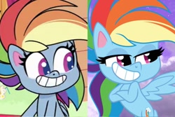 Size: 1331x887 | Tagged: safe, artist:emeraldblast63, edit, imported from derpibooru, screencap, rainbow dash, pegasus, pony, my little pony: pony life, spoiler:pony life s02e21, cropped, g4.5, grin, playwright or wrong, smiling, solo