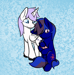 Size: 3200x3250 | Tagged: safe, artist:zombietator, imported from derpibooru, oc, oc only, alicorn, pony, unicorn, alicorn oc, female, hair over one eye, high res, horn, mare, smiling, swaddling, unicorn oc, unshorn fetlocks, wings