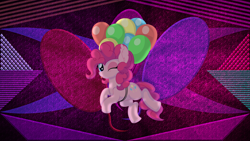 Size: 3840x2160 | Tagged: safe, artist:cyanlightning, artist:laszlvfx, edit, imported from derpibooru, pinkie pie, pony, ;p, balloon, floating, high res, one eye closed, pinkie being pinkie, ponk, silly, solo, then watch her balloons lift her up to the sky, tongue out, wallpaper, wallpaper edit, wink