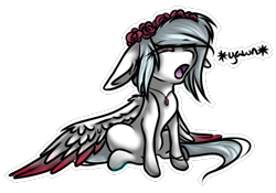 Size: 519x364 | Tagged: safe, artist:sketchytwi, imported from derpibooru, oc, oc only, pegasus, pony, commission, floppy ears, floral head wreath, flower, jewelry, necklace, open mouth, pegasus oc, simple background, solo, transparent background, wings, yawn, ych result