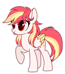 Size: 2189x2485 | Tagged: safe, artist:whiteplumage233, imported from derpibooru, oc, oc only, pegasus, pony, eye clipping through hair, eyelashes, female, folded wings, high res, mare, multicolored mane, multicolored tail, outline, pegasus oc, raised hoof, red eyes, simple background, smiling, solo, tail, transparent background, white outline, wings