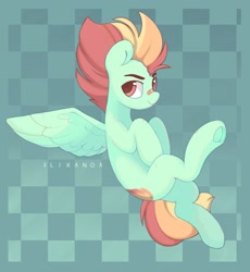 Size: 1679x1826 | Tagged: safe, artist:flixanoa, imported from derpibooru, oc, oc only, oc:flicker, pegasus, pony, bandage, looking at you, smiling, solo, spread wings, underhoof, wings