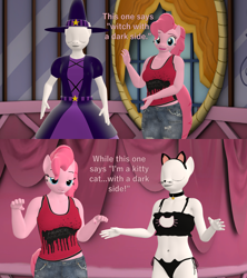 Size: 1920x2160 | Tagged: safe, artist:papadragon69, imported from derpibooru, pinkie pie, anthro, 3d, cat ears, cat lingerie, clothes, hat, lingerie, mannequin, nightmare night, reference, source filmmaker, the owl house, witch costume, witch hat