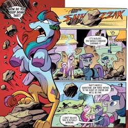 Size: 1131x1132 | Tagged: safe, artist:andypriceart, idw, imported from derpibooru, maud pie, princess cadance, stygian, alicorn, earth pony, pony, unicorn, spoiler:comic102, danu, female, leucrocuta, male, mare, pubic fluff, stallion