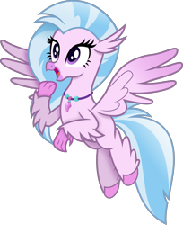 Size: 3506x4301 | Tagged: safe, artist:anime-equestria, imported from derpibooru, silverstream, classical hippogriff, hippogriff, cute, diastreamies, female, flying, happy, jewelry, necklace, simple background, solo, transparent background, vector, wings