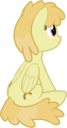 Size: 314x597 | Tagged: safe, artist:azgchip, imported from derpibooru, toffee swirl, pegasus, pony, background pony, both cutie marks, digital art, female, folded wings, mare, rear view, simple background, sitting, smiling, solo, transparent background, wings