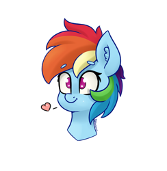 Size: 1660x1704 | Tagged: safe, artist:yelowcrom, imported from derpibooru, rainbow dash, pegasus, pony, beanbrows, bust, cute, dashabetes, eyebrows, eyebrows visible through hair, female, heart, mare, simple background, smiling, solo, white background