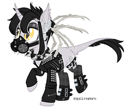 Size: 2764x2317 | Tagged: safe, artist:kellysweet1, derpibooru exclusive, imported from derpibooru, oc, oc only, oc:grimm fable, alicorn, pony, alicorn oc, boots, chess piece, choker, clothes, deaf, ear piercing, earring, eyebrow piercing, eyeshadow, female, gas mask, grim reaper, hearing aid, high res, horn, jacket, jewelry, leather jacket, lip piercing, makeup, mare, mask, necklace, piercing, raised hoof, raised leg, shoes, simple background, socks, solo, spiked choker, spikes, stockings, thigh highs, transparent background, wings