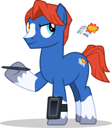 Size: 1280x1466 | Tagged: safe, artist:mlp-trailgrazer, imported from derpibooru, oc, oc only, oc:graphic novel, earth pony, pony, heterochromia, male, simple background, solo, stallion, tablet, transparent background