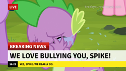 Size: 1280x720 | Tagged: safe, edit, edited screencap, imported from ponybooru, screencap, pinkie pie, spike, twilight sparkle, dragon, earth pony, pony, unicorn, it ain't easy being breezies, break your own news, crying, edited for the better, female, funny, male, op was successful at being funny, sad, solo, solo focus, teary eyes, truth, unicorn twilight