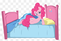 Size: 348x237 | Tagged: safe, imported from derpibooru, pinkie pie, bed, bedroom eyes, bronybait, flirting, pillow, simple background, solo, transparent background