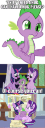 Size: 339x960 | Tagged: safe, artist:squipycheetah, edit, edited screencap, editor:undeadponysoldier, imported from ponybooru, screencap, spike, starlight glimmer, twilight sparkle, alicorn, dragon, pony, unicorn, a horse shoe-in, comic, cute, daaaaaaaaaaaw, female, glimmerbetes, group hug, happy, hug, hug accepted, hug request, male, mare, sad, spikabetes, spikelove, twiabetes, twilight sparkle (alicorn)