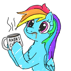 Size: 2000x2000 | Tagged: safe, artist:notawriteranon, imported from ponybooru, rainbow dash, pegasus, coffee, coffee mug, female, mare, simple background, white background