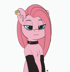 Size: 3075x3140 | Tagged: safe, artist:pabbley, edit, pinkie pie, earth pony, pony, chest fluff, collar, colored, cute, cuteamena, ear piercing, earring, female, jewelry, lidded eyes, mare, piercing, pinkamena diane pie, simple background, solo, white background