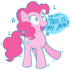 Size: 243x240 | Tagged: artist needed, source needed, safe, imported from derpibooru, pinkie pie, earth pony, pony, female, music notes, open mouth, simple background, solo, transparent background, vulgar