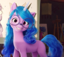 Size: 935x838 | Tagged: safe, imported from derpibooru, screencap, izzy moonbow, pony, unicorn, spoiler:my little pony: a new generation, beautiful, canvas, cropped, cute, drawing, easel, fit right in (g5), g5, glasses, grin, happy, izzybetes, looking at you, my little pony: a new generation, paint bucket, painting, smiling, solo