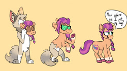 Size: 1280x721 | Tagged: safe, artist:timberwoofarts, imported from derpibooru, sunny starscout, oc, oc:auralia, anthro, earth pony, goo, pony, anthro oc, anthro to pony, character to character, commission, female, furry, furry oc, furry to pony, g5, hypnosis, kaa eyes, male, male to female, mask, my little pony: a new generation, pubic fluff, rule 63, sequence, simple background, speech bubble, transformation, transformation sequence, transgender transformation