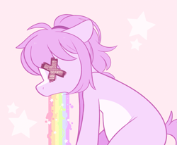 Size: 1657x1366 | Tagged: safe, artist:higgly-chan, imported from derpibooru, oc, oc only, oc:mio, earth pony, pony, female, g5, puking rainbows, solo, vent art, vomiting, x eyes