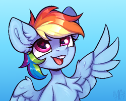 Size: 516x414 | Tagged: safe, artist:argigen, imported from derpibooru, rainbow dash, pegasus, pony, chest fluff, cute, dashabetes, female, gradient background, heart eyes, open mouth, open smile, pixel art, smiling, solo, wingding eyes