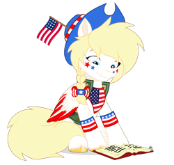 Size: 3724x3524 | Tagged: safe, artist:starspangledpony, imported from derpibooru, oc, oc only, oc:star spangle, pegasus, pony, book, braid, hat, high res, looking down, nation ponies, pegasus oc, ponified, simple background, sitting, solo, starry eyes, transparent background, wingding eyes