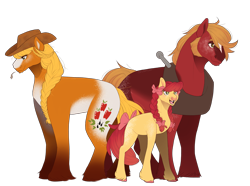 Size: 4083x3040 | Tagged: safe, artist:cerulean-crow, imported from derpibooru, apple bloom, applejack, big macintosh, earth pony, pony, apple siblings, apple sisters, applejack's hat, bow, braided pigtails, brother and sister, coat markings, cowboy hat, female, filly, freckles, hat, male, mare, muttonchops, siblings, simple background, sisters, stallion, straw in mouth, tail, tail bow, tooth gap, transparent background, unshorn fetlocks