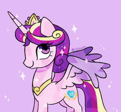 Size: 640x588 | Tagged: safe, artist:risswm, imported from derpibooru, princess cadance, alicorn, pony, alternate hairstyle, crown, jewelry, ponytober, purple background, regalia, simple background, solo