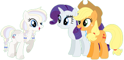 Size: 873x427 | Tagged: safe, artist:box-of-ideas, artist:camomiie, artist:selenaede, imported from derpibooru, applejack, rarity, oc, oc:bellefleur apple, earth pony, pony, unicorn, base used, child, daughter, female, lesbian, magical lesbian spawn, mother, mother and child, mother and daughter, offspring, parent:applejack, parent:rarity, parents:rarijack, rarijack, shipping, simple background, transparent background