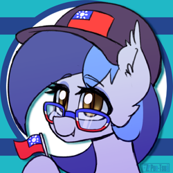 Size: 700x700 | Tagged: safe, artist:puetsua, imported from derpibooru, oc, oc only, bat pony, pony, bust, double tenth day, female, flag, glasses, mare, portrait, smiling, solo, taiwan