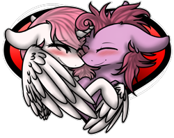 Size: 1422x1125 | Tagged: safe, artist:sketchytwi, imported from derpibooru, oc, oc only, alicorn, earth pony, pony, alicorn oc, blushing, bust, commission, earth pony oc, eyes closed, heart, horn, oc x oc, shipping, simple background, smiling, transparent background, wings, ych result