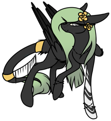 Size: 1239x1351 | Tagged: safe, artist:sketchytwi, imported from derpibooru, oc, oc only, pegasus, pony, flower, flower in hair, leonine tail, pegasus oc, raised hoof, simple background, smiling, solo, tail, transparent background, wings