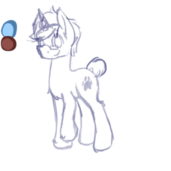 Size: 3000x3000 | Tagged: safe, artist:zombietator, imported from derpibooru, oc, oc only, oc:wolfie, pony, unicorn, glasses, high res, horn, male, raised hoof, simple background, sketch, smiling, stallion, unicorn oc, white background