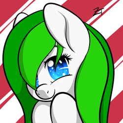 Size: 3000x3000 | Tagged: safe, artist:zombietator, imported from derpibooru, oc, oc only, oc:crystal cloud, earth pony, pony, abstract background, bust, earth pony oc, eyelashes, female, high res, mare, signature, smiling, solo