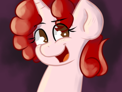 Size: 800x600 | Tagged: safe, artist:tranzmuteproductions, imported from derpibooru, oc, oc only, pony, unicorn, :d, abstract background, bust, eyelashes, horn, open mouth, open smile, smiling, solo, unicorn oc