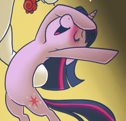 Size: 750x721 | Tagged: safe, artist:pixel-prism, edit, imported from derpibooru, twilight sparkle, pony, unicorn, twilight sparkle's secret shipfic folder, bipedal, blushing, cropped, open mouth, smiling, solo focus, unicorn twilight