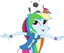 Size: 3637x3000 | Tagged: safe, artist:cloudy glow, imported from derpibooru, rainbow dash, equestria girls, rainbow rocks, .ai available, clothes, female, football, high res, open mouth, simple background, skirt, solo, sports, transparent background, vector, wristband