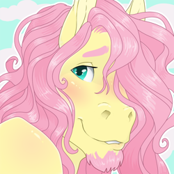 Size: 800x800 | Tagged: safe, artist:mushabon, imported from derpibooru, fluttershy, anthro, pegasus, blushing, butterscotch, facial hair, goatee, hoers, icon, male, rule 63, stallion