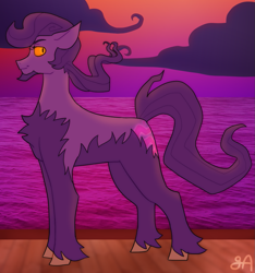 Size: 1041x1112 | Tagged: safe, artist:greenarsonist, imported from derpibooru, oc, oc only, earth pony, pony, beard, facial hair, female, pigtails, pirate, ponified, ponified oc, ponytails, possessed, solo, sunset, twintails