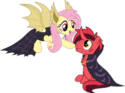 Size: 3799x2845 | Tagged: safe, artist:bnau, derpibooru exclusive, imported from derpibooru, fluttershy, oc, oc:pure red, pegasus, pony, boop, canon x oc, cape, chest fluff, clothes, costume, dress, female, flutterbat costume, flying, high res, looking at each other, male, mare, open mouth, shipping, show accurate, simple background, sitting, smiling, stallion, transparent background, vampire costume, vector