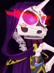 Size: 1281x1724 | Tagged: safe, artist:aaronmk, imported from derpibooru, oc, oc only, oc:sanctae tenebrae, lich, pony, undead, unicorn, equestria at war mod, armor, bone, bust, clothes, dread league, hood, hoof polish, portrait, robes, skeleton, solo, vector