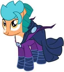 Size: 637x713 | Tagged: safe, artist:callmepaz, artist:jadeharmony, imported from derpibooru, hitch trailblazer, mare do well, earth pony, pony, cape, clothes, fedora, g5, gray background, hat, male, markings, mask, my little pony: a new generation, simple background, solo, stallion