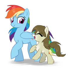 Size: 2280x2200 | Tagged: safe, artist:marbo, rainbow dash, oc, oc:meadow frost, pegasus, pony, cute, eyes closed, female, filly, fluffy, happy, mare, open mouth, simple background, snowpony (species), taiga pony, transparent background