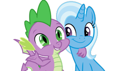 Size: 650x378 | Tagged: safe, artist:sketchmcreations, edit, editor:undeadponysoldier, imported from ponybooru, vector edit, spike, trixie, dragon, pony, unicorn, arm behind back, best friends, best friends until the end of time, cheek to cheek, cute, daaaaaaaaaaaw, female, happy, hug, looking at you, male, mare, shipping, side hug, simple background, smiling, spikabetes, spikelove, spixie, straight, transparent background, vector, winged spike