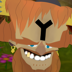Size: 600x600 | Tagged: safe, edit, editor:whiskeypanda, imported from twibooru, prince rutherford, yak, crash bandicoot, doctor neo cortex, ear piercing, earring, forehead, image, jewelry, meme, n, piercing, png, ponified meme, shitposting, y