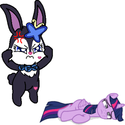 Size: 395x395 | Tagged: safe, artist:mega-poneo, imported from derpibooru, twilight sparkle, alicorn, rabbit, angry, animal, anime, blank flank, crossover, female, invincible, jewelpet, luea, mare, simple background, transparent background