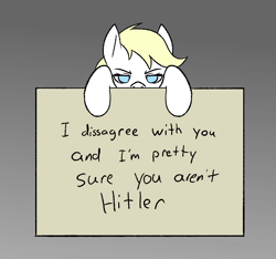 Size: 1000x936 | Tagged: safe, artist:happy harvey, imported from derpibooru, oc, oc only, oc:aryanne, earth pony, pony, argument in the comments, colored pupils, comments locked down, discussion in the comments, drawthread, female, glare, holding a sign, mare, misspelling, nazi, nazipone, phone drawing