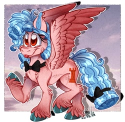 Size: 1200x1171 | Tagged: safe, artist:purplemille, imported from derpibooru, cozy glow, pegasus, pony, bow, bowtie, colored hooves, female, filly, solo, tail, tail bow, unshorn fetlocks