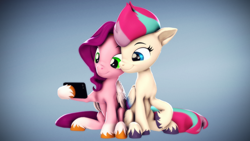 Size: 3840x2160 | Tagged: safe, artist:psfmer, imported from derpibooru, pipp petals, zipp storm, pegasus, pony, 3d, adorapipp, adorazipp, cute, download at source, duo, duo female, female, g5, high res, mare, my little pony: a new generation, phone, royal sisters (g5), siblings, sisters, sitting, smiling, source filmmaker, unshorn fetlocks