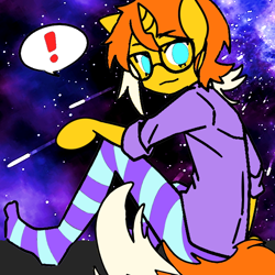 Size: 600x600 | Tagged: safe, artist:tfaaap, imported from derpibooru, oc, oc only, oc:enigma shift, anthro, unicorn, clothes, shooting star, socks, solo, stocking feet, stockings, striped socks, thigh highs