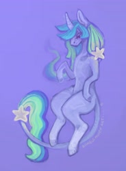 Size: 3300x4484 | Tagged: safe, artist:bumblehavenart, imported from derpibooru, oc, oc only, oc:calliop, classical unicorn, pony, unicorn, cloven hooves, digital painting, fine art, leonine tail, painting, purple, solo, tail, unshorn fetlocks