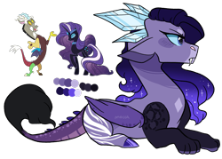 Size: 1776x1272 | Tagged: safe, artist:moccabliss, imported from derpibooru, discord, nightmare rarity, oc, oc only, hybrid, lying down, offspring, parent:discord, parent:nightmare rarity, prone, solo